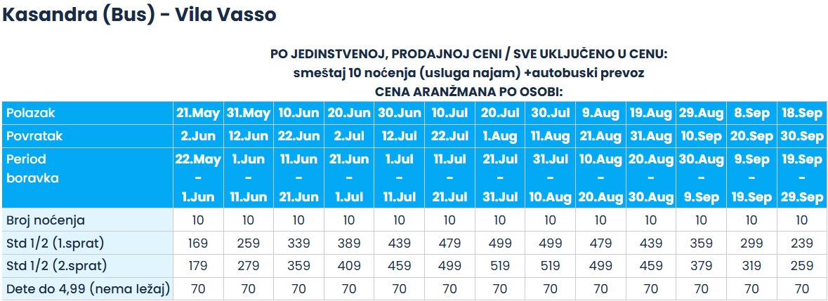 vila vasso hanioti cenovnik autobuskii prevoz Cenovnik