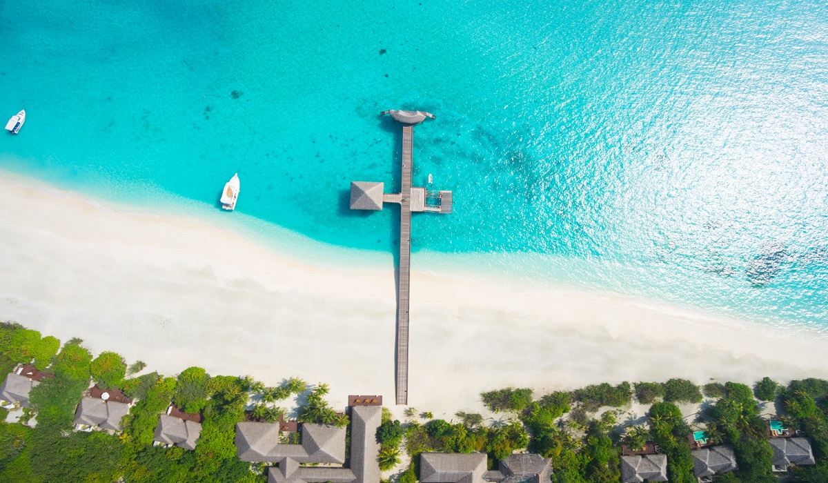 topview tropical island and lagoon