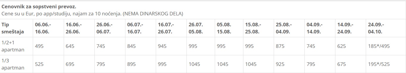 vila poseidon sivota cenovnik Cenovnik