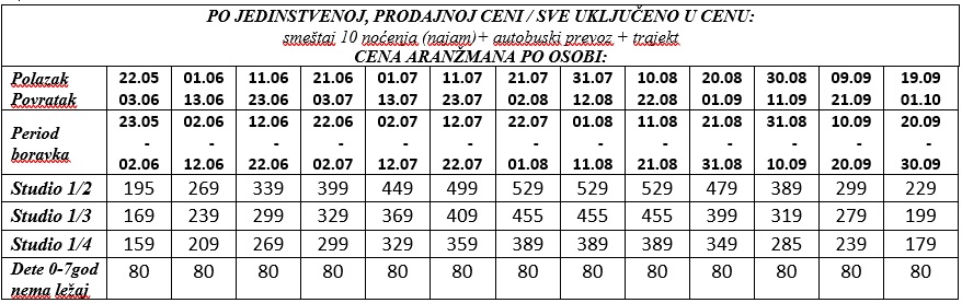 vila edem tasos bus cenovnik Cenovnik
