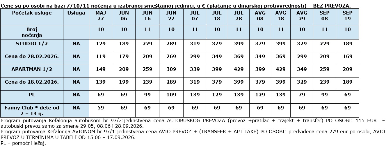 VILA MARINA KEFALONIJA CENOVNIK Cenovnik
