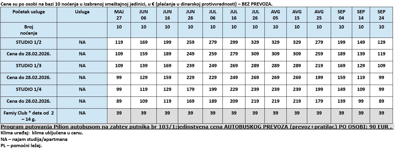 vila olympion pilion cenovnik Cenovnik