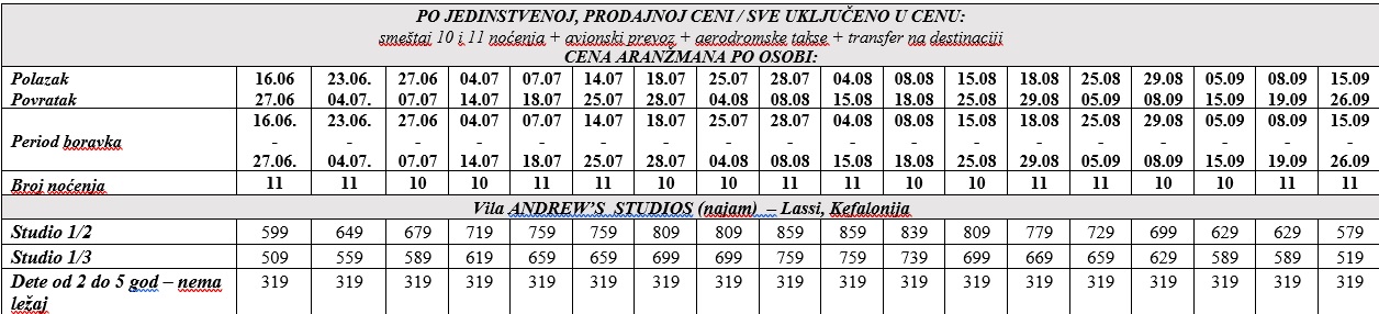vila andrews std lassi avio kefalonija cenovnik Cenovnik