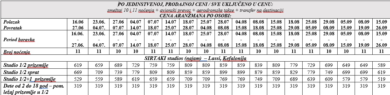 vila sirtaki lassi avio kefalonija cenovnik Cenovnik