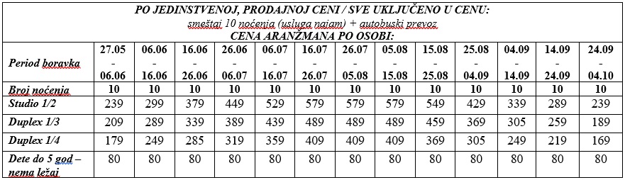 vila en solo parga bus cenovnik Cenovnik
