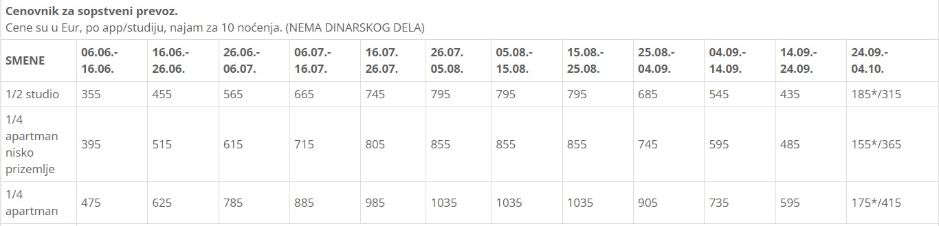 vila fotini new sivota cenovnik Cenovnik