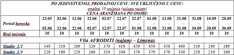 vila afroditi tasos sopstveni prevoz cenovnik Cenovnik